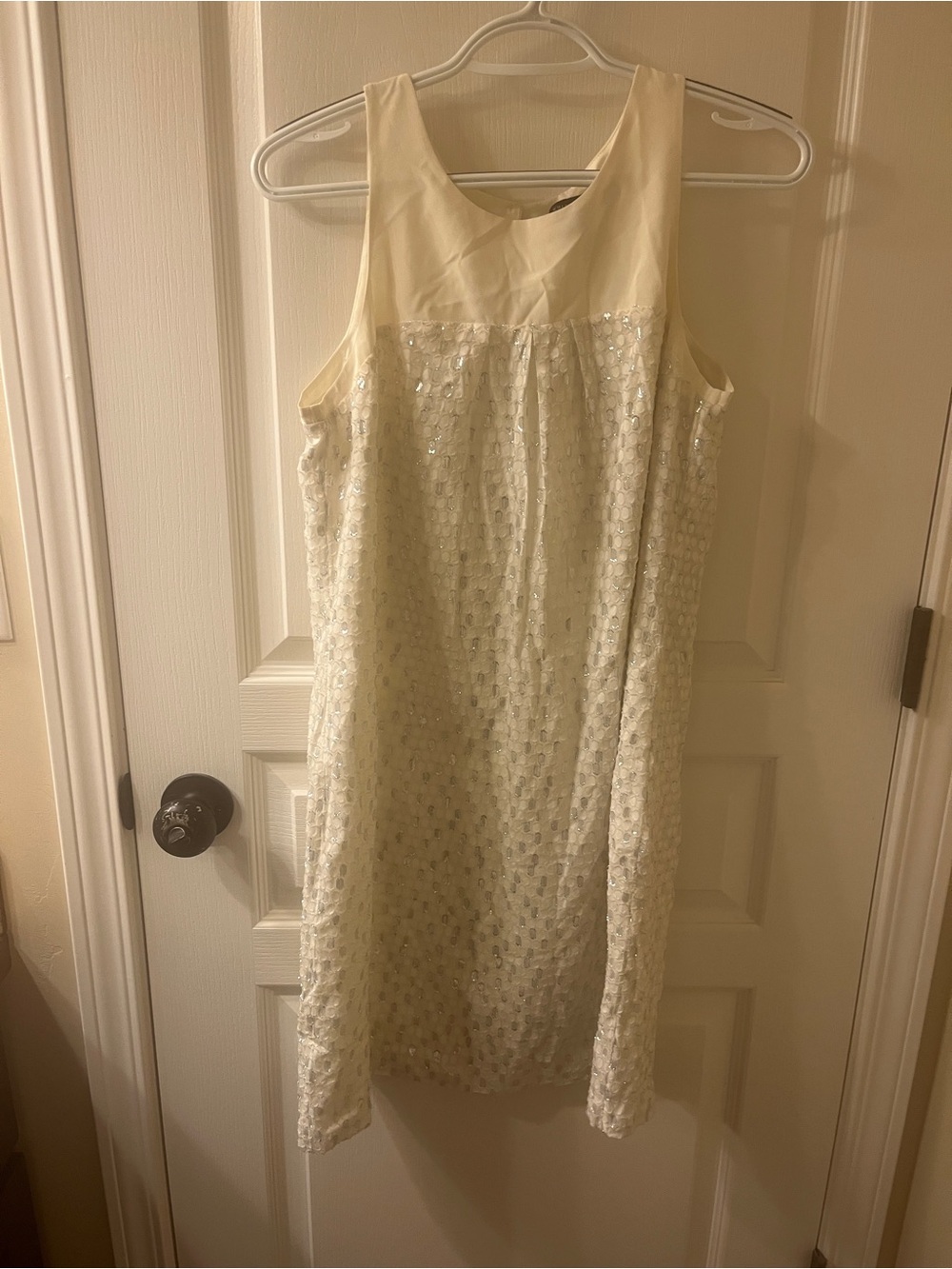 White House Black Market cream and silver party dress
